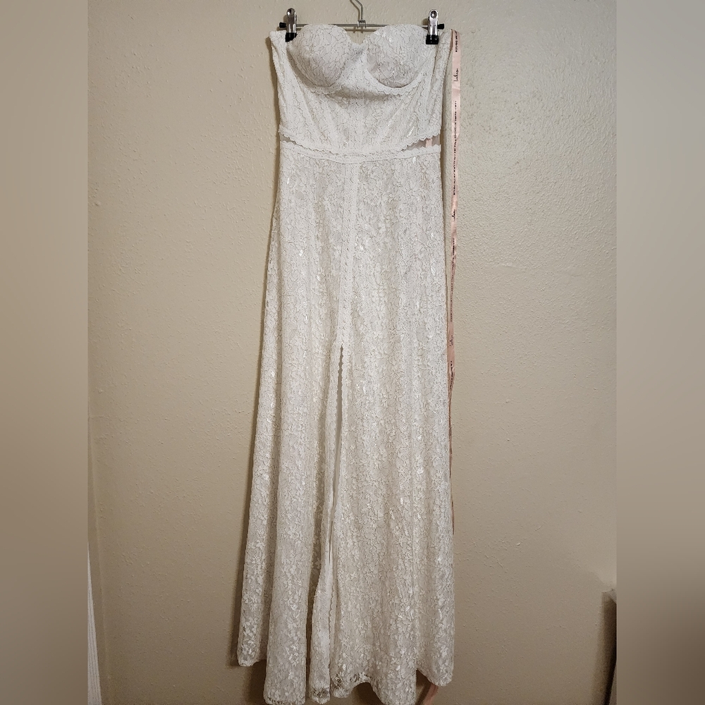Lulus Eldoria White Lace Strapless Bustier Maxi Dress S Wedding Bridal Party - Picture 7 of 11